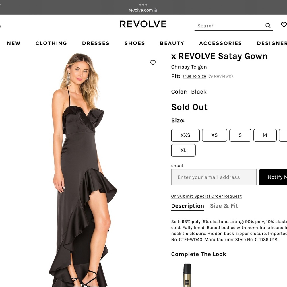 REVOLVE chrissy teigen x revolve black dress gown Size XL